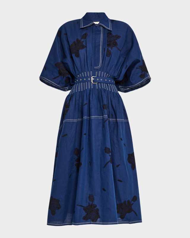 Oslo Pleated Contrast-Stitch Midi Shirtdress